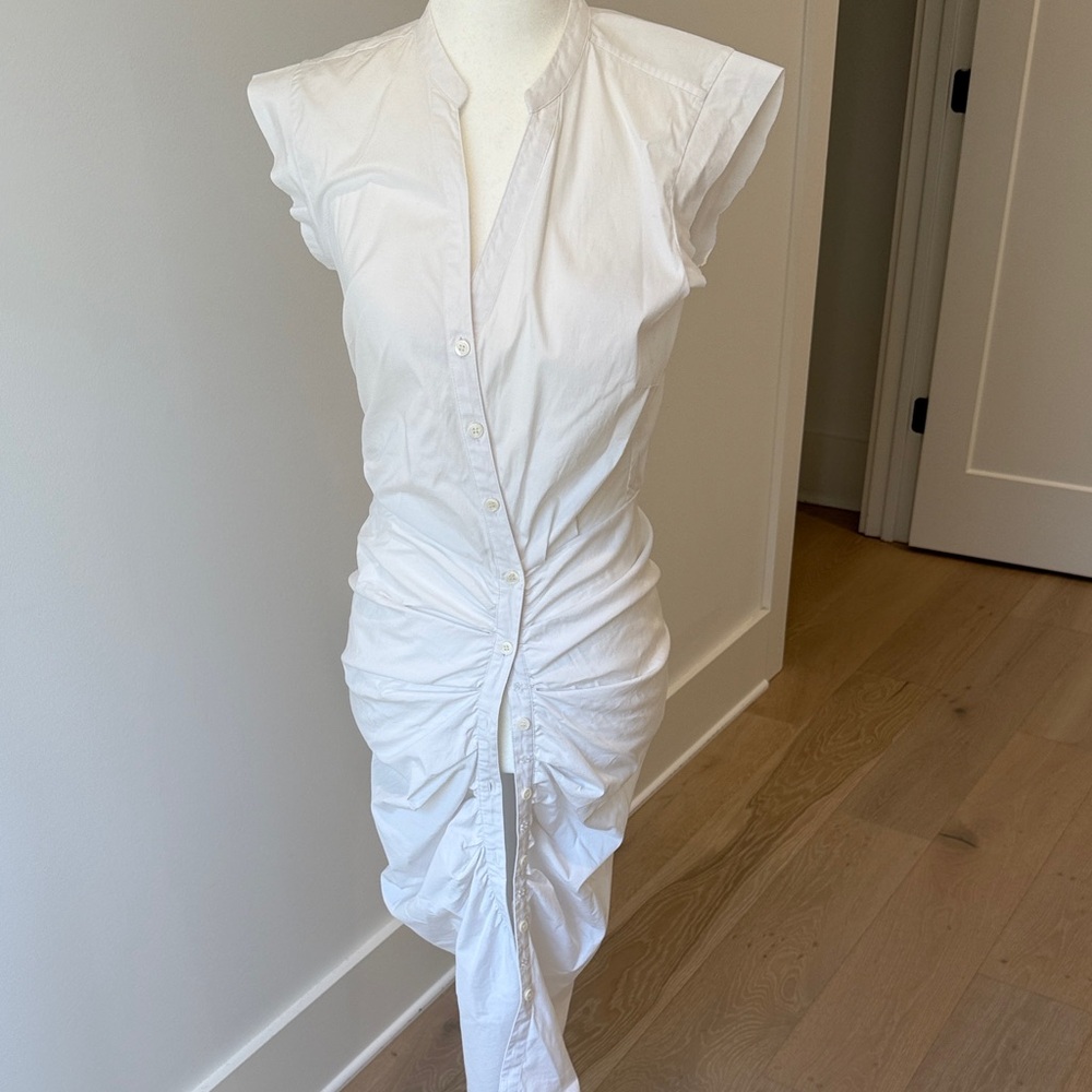 Veronica beard Elegant White Ruched shirt  Dress